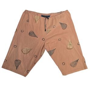 BLUE FISH seashell hand printed drawstring wide‎ leg cropped pajama pants XL